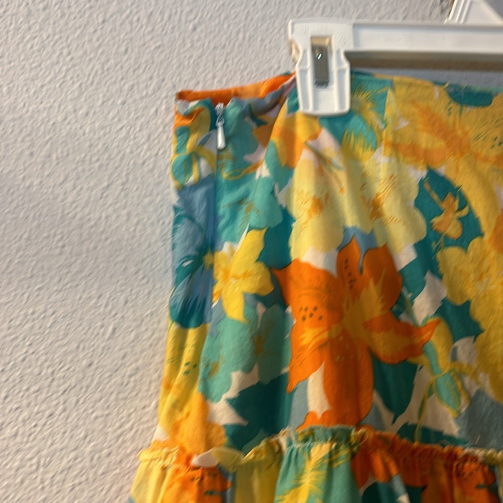 Nicole by Nicole Miller Yellow Green Orange Floral Tiered Midi Skirt - Picture 3 of 5